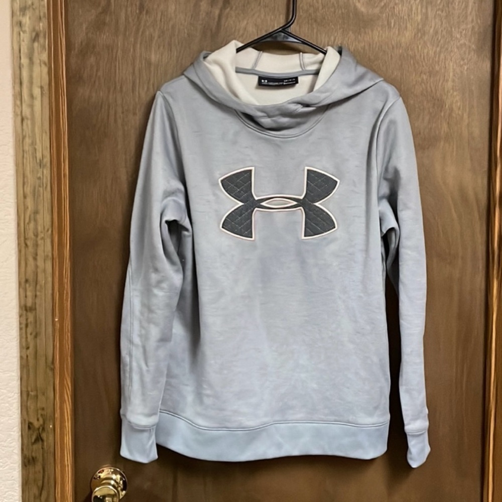 Under Armour Pullover Hoodie Sweatshirt Marled Gray Quilted Logo Large